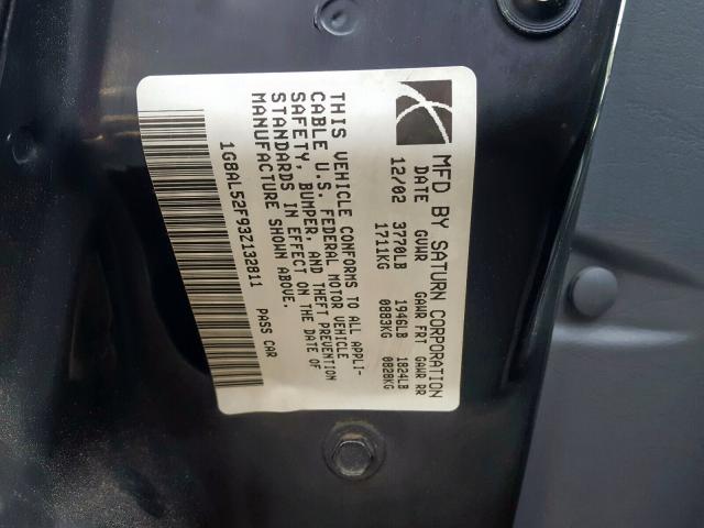1G8AL52F93Z132811 - 2003 SATURN ION LEVEL 3  photo 10