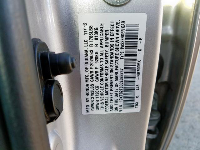 19XFB2F83CE388267 - 2012 HONDA CIVIC EX  photo 10