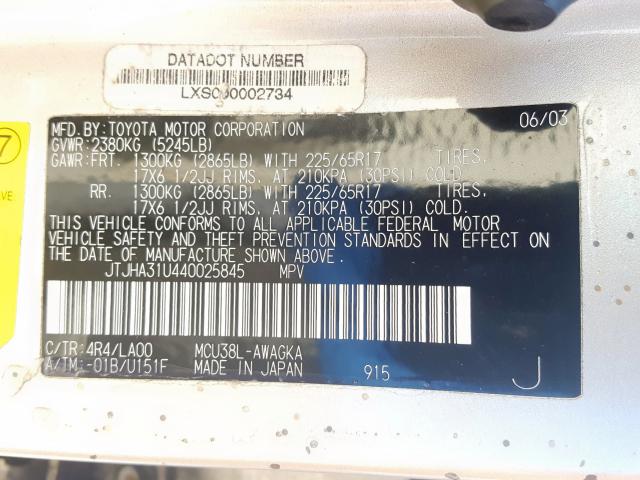 JTJHA31U440025845 - 2004 LEXUS lexus rx 330  photo 10