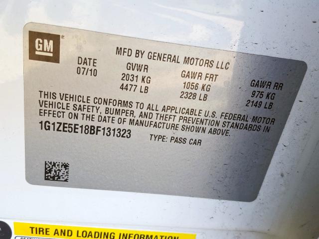 1G1ZE5E18BF131323 - 2011 CHEVROLET MALIBU LTZ  ფოტო 10