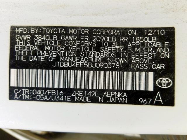 JTDBU4EE5BJ090378 - 2011 TOYOTA COROLLA BASE  照片 10