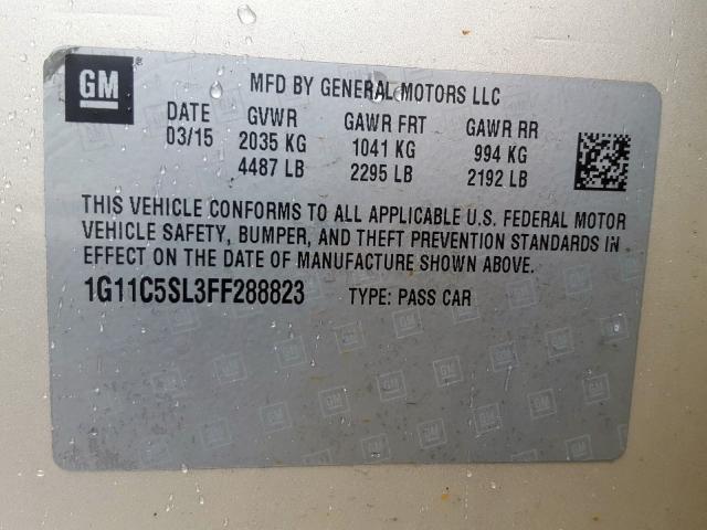 1G11C5SL3FF288823 - 2015 CHEVROLET MALIBU 1LT  photo 10