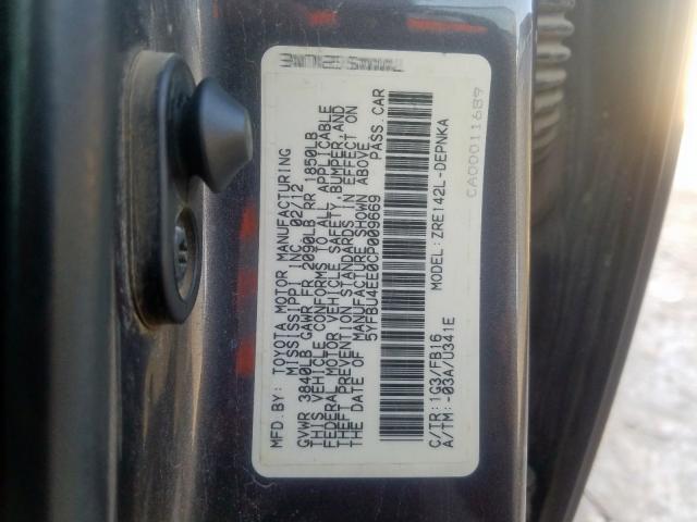 5YFBU4EE0CP009669 - 2012 TOYOTA COROLLA BASE  照片 10