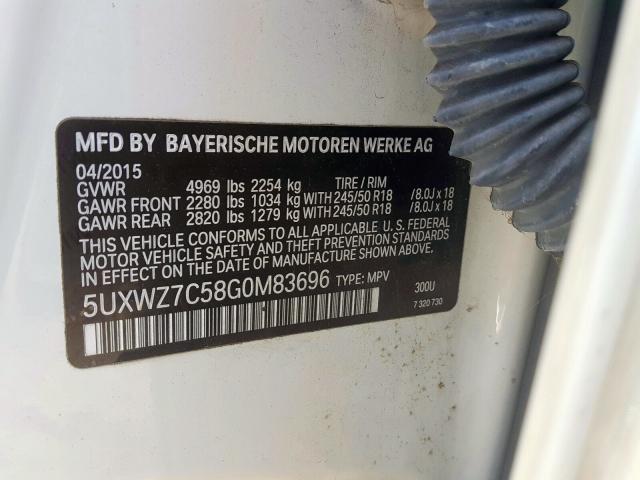 5UXWZ7C58G0M83696 - 2016 BMW X3 SDRIVE28I  photo 10