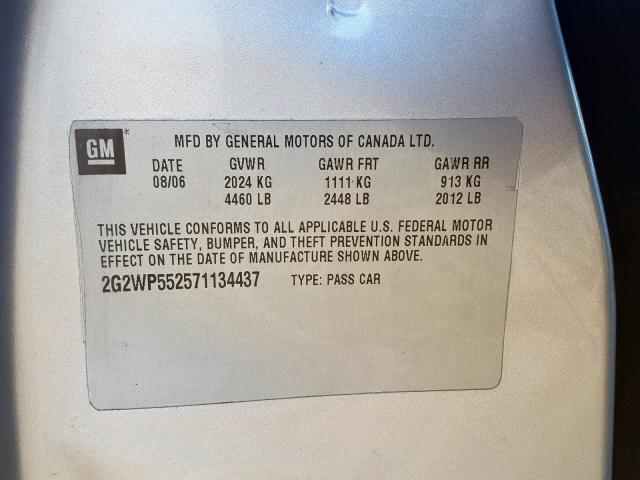 2G2WP552571134437 - 2007 PONTIAC GRAND PRIX  фото 10