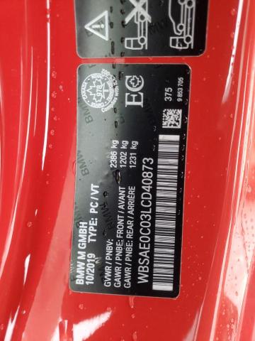 WBSAE0C03LCD40873 - 2020 BMW M8 RED photo 10