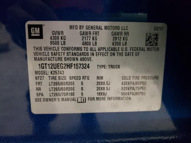 1GT12UEG2HF157324 - 2017 GMC SIERRA K2500 DENALI BLUE photo 10