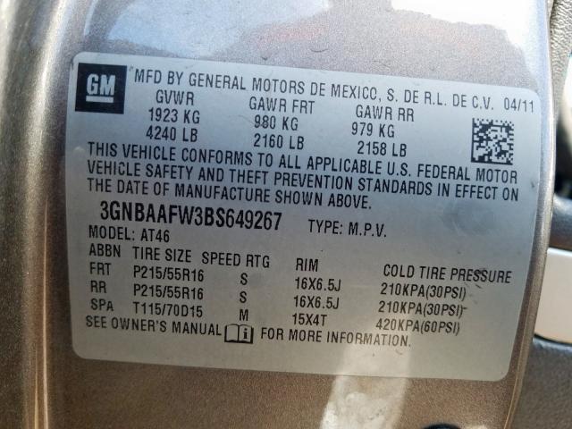 3GNBAAFW3BS649267 - 2011 CHEVROLET HHR LS  照片 10