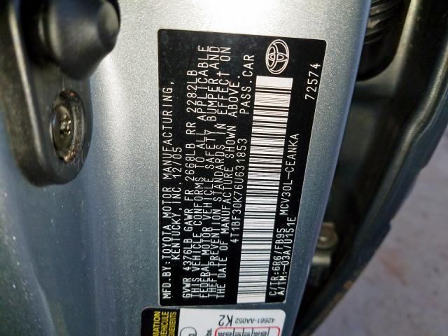 4T1BF30K76U631853 - 2006 TOYOTA CAMRY LE  photo 10