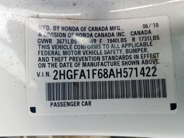 2HGFA1F68AH571422 - 2010 HONDA CIVIC LX-S  صورة 10