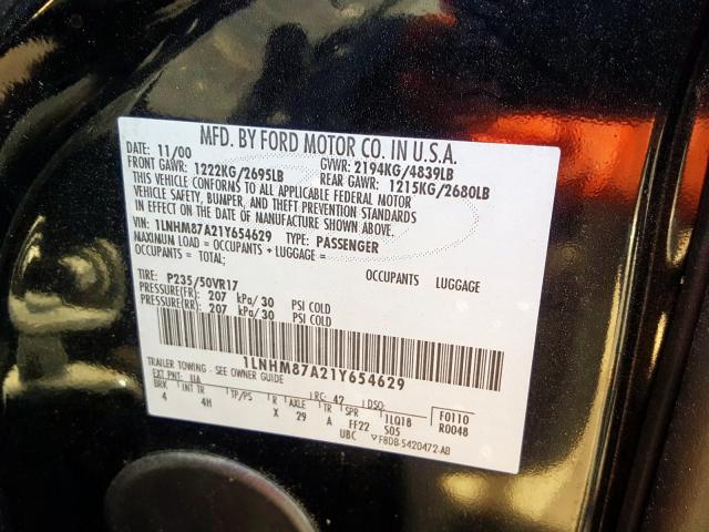 1LNHM87A21Y654629 - 2001 LINCOLN LS  照片 10