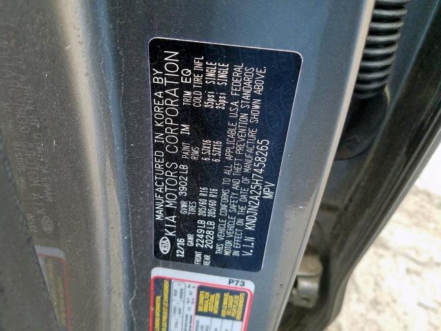 KNDJN2A25H7458265 - 2017 KIA SOUL  photo 10