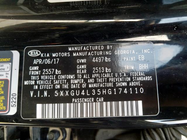 5XXGU4L35HG174110 - 2017 KIA OPTIMA EX  photo 10