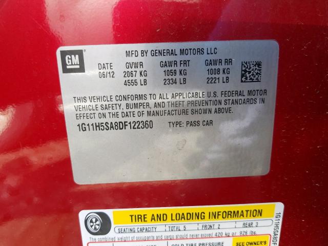 1G11H5SA8DF122360 - 2013 CHEVROLET MALIBU LTZ  ფოტო 10