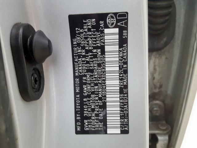 2T1BU4EEXDC935305 - 2013 TOYOTA COROLLA BASE  photo 10