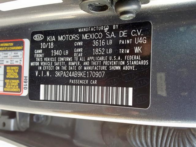 3KPA24AB9KE170907 - 2019 KIA RIO S  photo 10