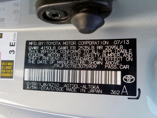 JTKJF5C7XE3075909 - 2014 TOYOTA SCION TC  ფოტო 10