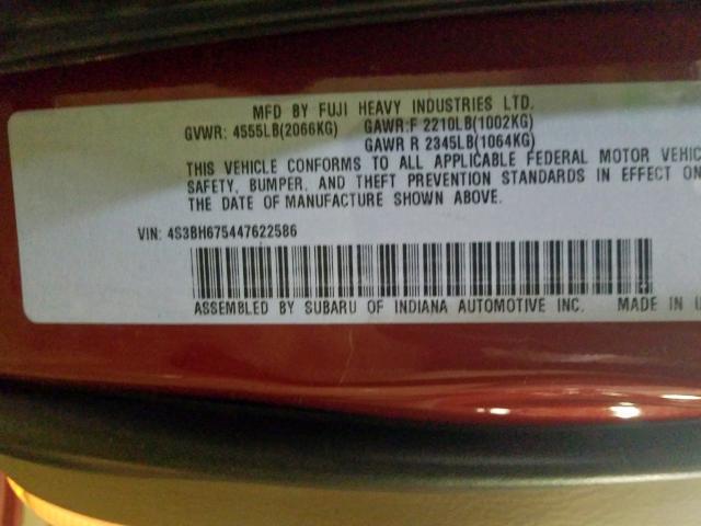 4S3BH675447622586 - 2004 SUBARU LEGACY OUTBACK AWP  照片 10