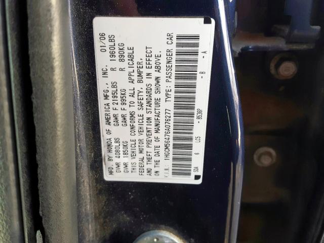 1HGCM56476A076277 - 2006 HONDA ACCORD LX  photo 10