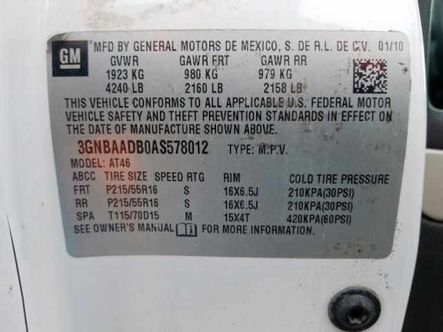 3GNBAADB0AS578012 - 2010 CHEVROLET HHR LS  照片 10