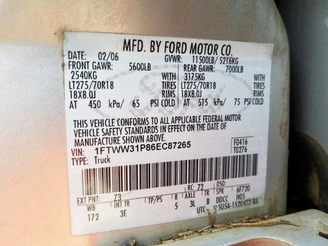 1FTWW31P86EC87265 - 2006 FORD F350 SRW SUPER DUTY  photo 10