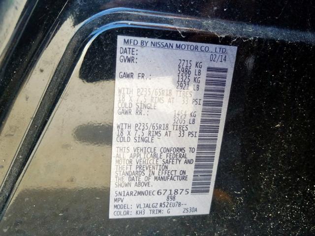 5N1AR2MN0EC671875 - 2014 NISSAN PATHFINDER S  photo 10