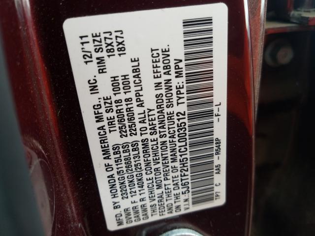 5J6TF2H51CL003512 - 2012 HONDA CROSSTOUR EXL  ფოტო 10