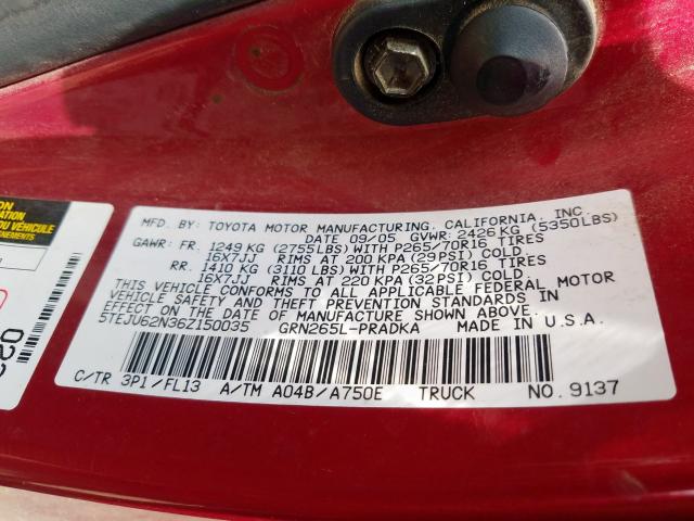 5TEJU62N36Z150035 - 2006 TOYOTA TACOMA DOUBLE CAB PRERUNNER  photo 10