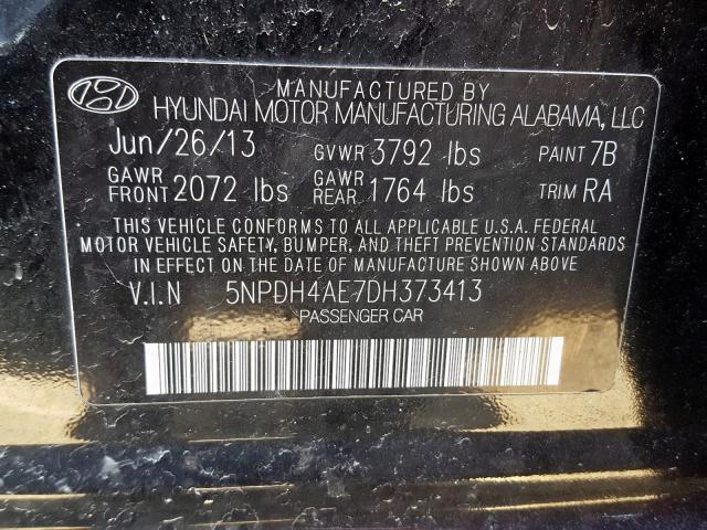 5NPDH4AE7DH373413 - 2013 HYUNDAI ELANTRA GLS  photo 10