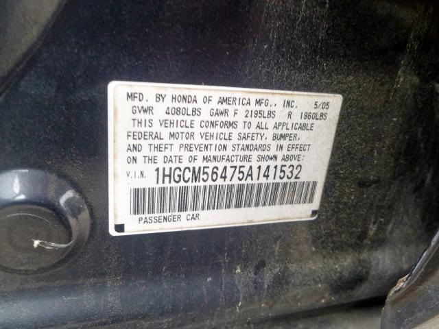 1HGCM56475A141532 - 2005 HONDA ACCORD LX  photo 10