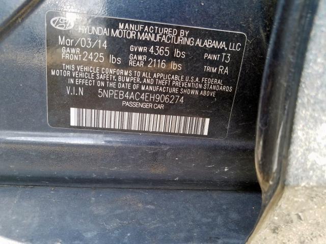 5NPEB4AC4EH906274 - 2014 HYUNDAI SONATA GLS  photo 10