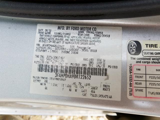 3FAHP0HA9BR122652 - 2011 FORD FUSION SE  photo 10