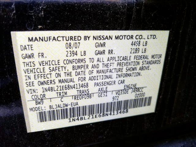 1N4BL21E68N413468 - 2008 NISSAN ALTIMA 3.5SE  photo 10