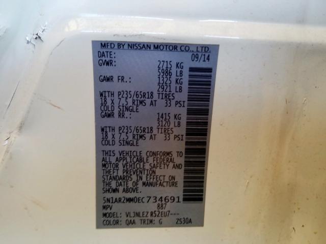 5N1AR2MM0EC734691 - 2014 NISSAN PATHFINDER S  photo 10