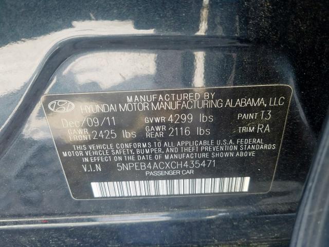 5NPEB4ACXCH435471 - 2012 HYUNDAI SONATA GLS  photo 10