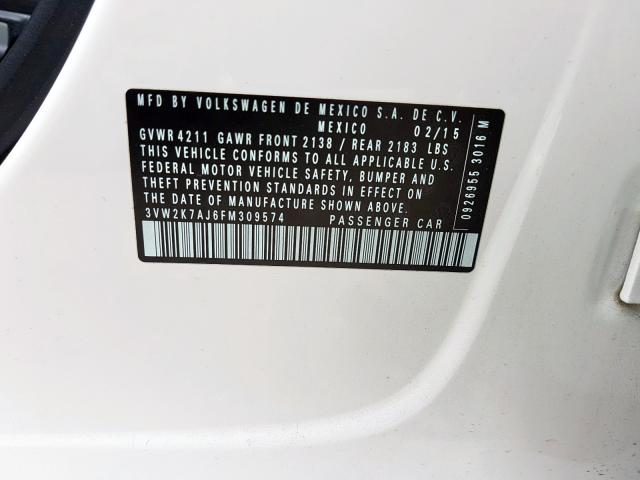 3VW2K7AJ6FM309574 - 2015 VOLKSWAGEN JETTA BASE  照片 10