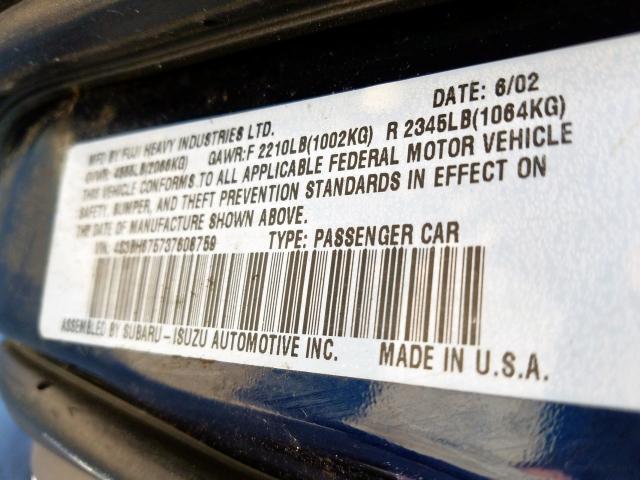 4S3BH675737608759 - 2003 SUBARU LEGACY OUTBACK AWP  照片 10