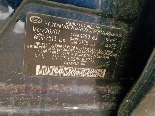 5NPET46C98H303279 - 2008 HYUNDAI SONATA GLS  photo 10