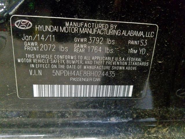 5NPDH4AE8BH024435 - 2011 HYUNDAI ELANTRA GLS  photo 10