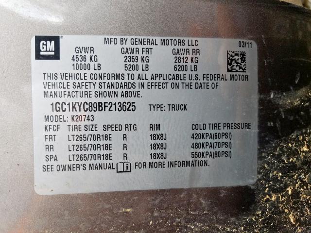 1GC1KYC89BF213625 - 2011 CHEVROLET SILVERADO K2500 HEAVY DUTY LTZ  photo 10