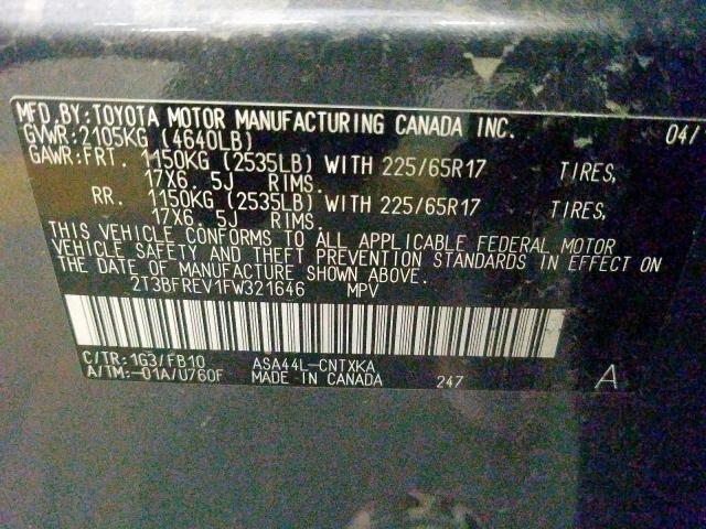 2T3BFREV1FW321646 - 2015 TOYOTA RAV4 LE  photo 10