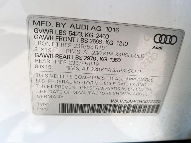 WA1M2AFP1HA072220 - 2017 AUDI Q5 PREMIUM PLUS  photo 10