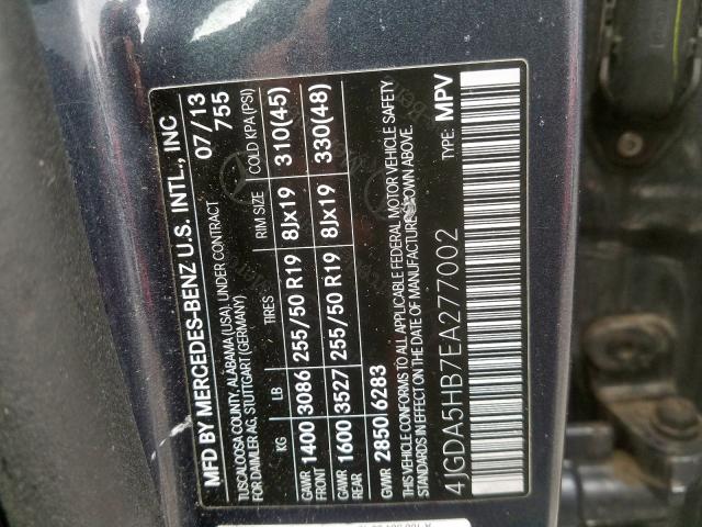 4JGDA5HB7EA277002 - 2014 MERCEDES-BENZ ML 350 4MATIC  photo 10