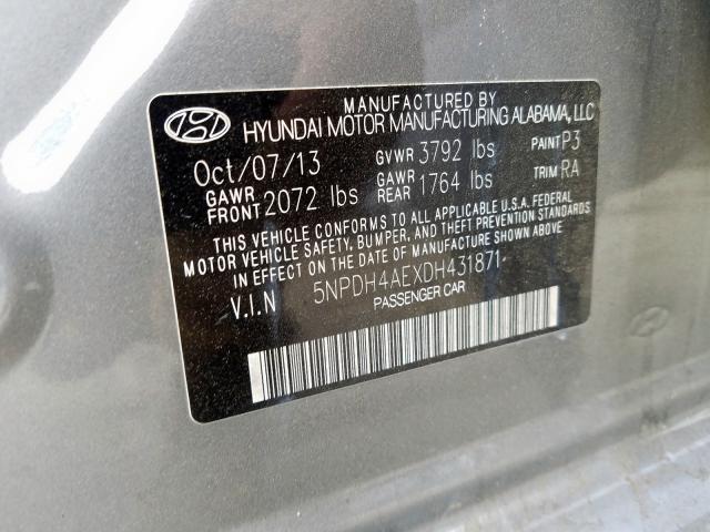 5NPDH4AEXDH431871 - 2013 HYUNDAI ELANTRA GLS  photo 10