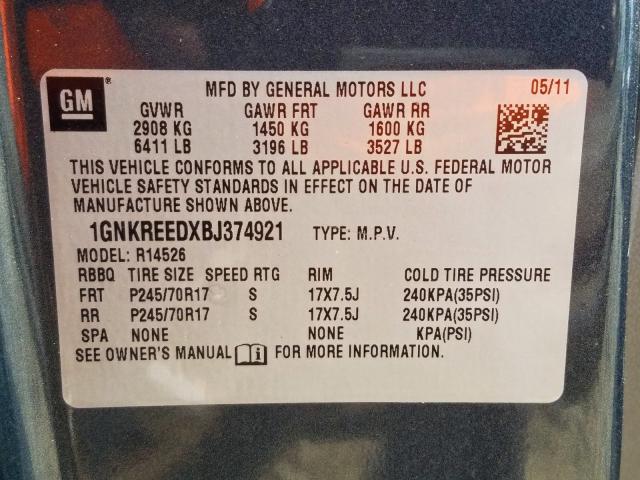 1GNKREEDXBJ374921 - 2011 CHEVROLET TRAVERSE LS  photo 10