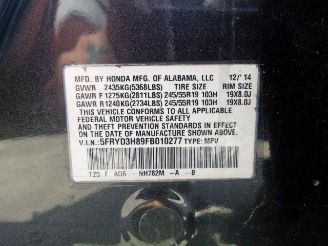 5FRYD3H89FB010277 - 2015 ACURA MDX ADVANCE  photo 10