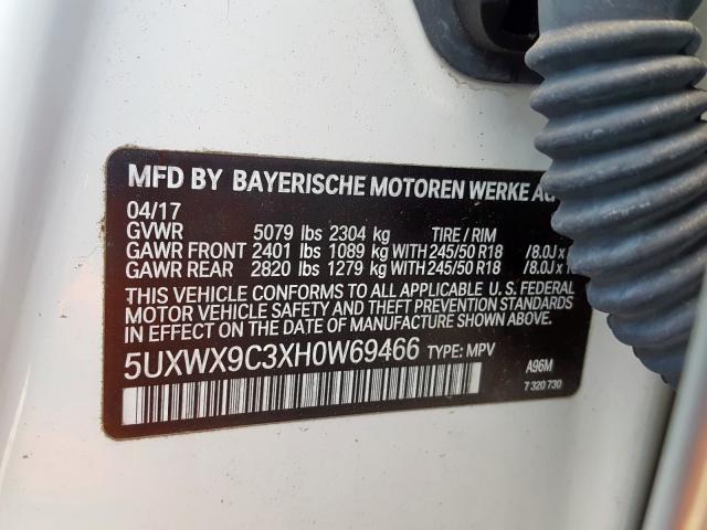 5UXWX9C3XH0W69466 - 2017 BMW X3 XDRIVE28I  photo 10