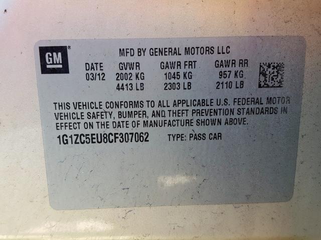 1G1ZC5EU8CF307062 - 2012 CHEVROLET MALIBU 1LT  照片 10