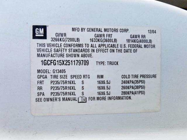 1GCFG15X251179709 - 2005 CHEVROLET EXPRESS G1500  photo 10