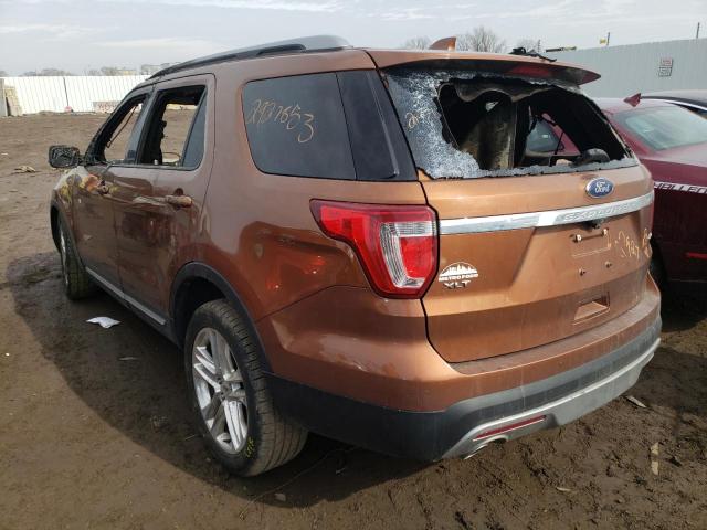 1FM5K8D87HGB38499 - 2017 FORD EXPLORER XLT ORANGE photo 3